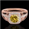 Image 1 : 1.3 CTW Certified Si/I Fancy Intense Yellow Diamond Solitaire Halo Ring 10K Rose Gold - REF-236M4H -