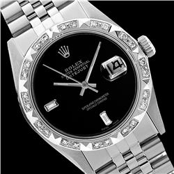Rolex Men's Stainless Steel, QuickSet, Diam Dial with Pyrimid Diam Bezel  - REF-521W5H