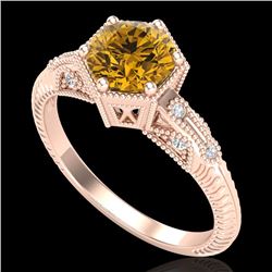 1.17 CTW Intense Fancy Yellow Diamond Engagement Art Deco Ring 18K Rose Gold - REF-180K2W - 38037