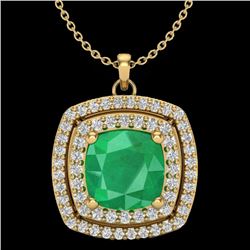2.52 CTW Emerald & Micro Pave VS/SI Diamond Halo Necklace 18K Yellow Gold - REF-76T4M - 20455