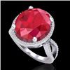 Image 2 : 12 CTW Ruby & Micro Pave VS/SI Diamond Halo Ring 18K White Gold - REF-143N6Y - 20965