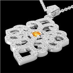 1.40 CTW Citrine & Micro Pave VS/SI Diamond Designer Necklace 14K White Gold - REF-127T3M - 22552