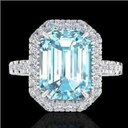 6.03 CTW Sky Blue Topaz & Micro Pave VS/SI Diamond Halo Ring 18K White Gold - REF-61K8W - 21420