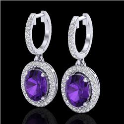 3.50 CTW Amethyst & Micro Pave VS/SI Diamond Earrings Halo 18K White Gold - REF-99A8X - 20308