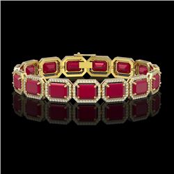 38.61 CTW Ruby & Diamond Halo Bracelet 10K Yellow Gold - REF-424H5A - 41527