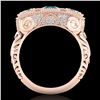 Image 4 : 2.51 CTW Intense Blue Diamond Solitaire Art Deco 3 Stone Ring 18K Rose Gold - REF-345W5F - 37720