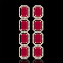 20.59 CTW Ruby & Diamond Halo Earrings 10K Rose Gold - REF-230N9Y - 41574