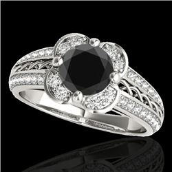 1.5 CTW Certified VS Black Diamond Solitaire Halo Ring 10K White Gold - REF-76H8A - 34259
