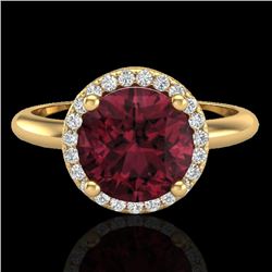 2.70 CTW Garnet & Micro Pave VS/SI Diamond Ring Designer Halo 18K Yellow Gold - REF-49X3T - 23213