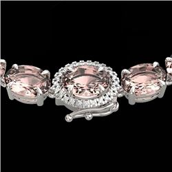 42.25 CTW Morganite & VS/SI Diamond Eternity Micro Halo Necklace 14K White Gold - REF-490X9T - 40274