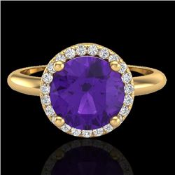 2 CTW Amethyst & Micro Pave VS/SI Diamond Ring Halo 18K Yellow Gold - REF-58K4W - 23205