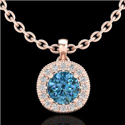 1.1 CTW Fancy Intense Blue Diamond Solitaire Art Deco Necklace 18K Rose Gold - REF-136F4N - 38000