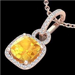 3.50 CTW Citrine & Micro VS/SI Diamond Necklace 14K Rose Gold - REF-52W5F - 22979