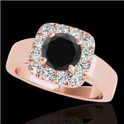 1.55 CTW Certified VS Black Diamond Solitaire Halo Ring 10K Rose Gold - REF-90T8M - 34242