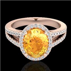 3 CTW Citrine & Micro VS/SI Diamond Halo Solitaire Ring 14K Rose Gold - REF-57M6H - 20935