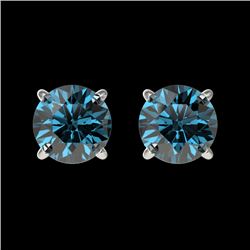 1 CTW Certified Intense Blue SI Diamond Solitaire Stud Earrings 10K White Gold - REF-87K2W - 33055