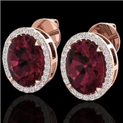5.50 CTW Garnet & Micro VS/SI Diamond Halo Earrings 14K Rose Gold - REF-58F2N - 20250