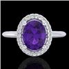 Image 1 : 1.75 CTW Amethyst & Micro VS/SI Diamond Ring Solitaire Halo 18K White Gold - REF-43W6F - 20998