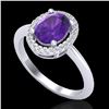 Image 2 : 1.75 CTW Amethyst & Micro VS/SI Diamond Ring Solitaire Halo 18K White Gold - REF-43W6F - 20998