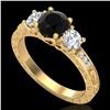 Image 1 : 1.41 CTW Fancy Black Diamond Solitaire Art Deco 3 Stone Ring 18K Yellow Gold - REF-138T2M - 37760