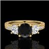 Image 2 : 1.41 CTW Fancy Black Diamond Solitaire Art Deco 3 Stone Ring 18K Yellow Gold - REF-138T2M - 37760