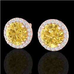 4 CTW Citrine & Halo VS/SI Diamond Micro Pave Earrings Solitaire 14K Rose Gold - REF-53A6X - 21485
