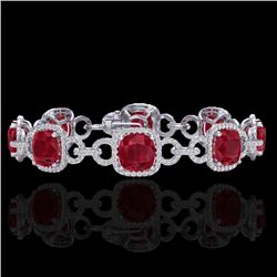 25 CTW Ruby & Micro VS/SI Diamond Bracelet 14K White Gold - REF-457Y3K - 23028