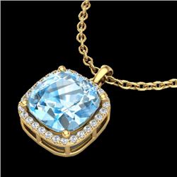 6 CTW Sky Blue Topaz & Micro Halo VS/SI Diamond Necklace 18K Yellow Gold - REF-68W5F - 23090