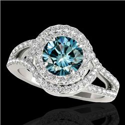 2.15 CTW Si Certified Fancy Blue Diamond Solitaire Halo Ring 10K White Gold - REF-272H8A - 34401