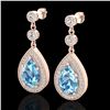 Image 1 : 7.50 CTW Sky Topaz & Micro Pave VS/SI Diamond Earrings Designer 14K Rose Gold - REF-63H3A - 23125