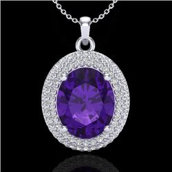 4 CTW Amethyst & Micro Pave VS/SI Diamond Necklace 18K White Gold - REF-91X8T - 20551