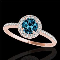 1.2 CTW Si Certified Fancy Blue Diamond Solitaire Halo Ring 10K Rose Gold - REF-150M9H - 33505