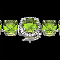 40 CTW Peridot & Micro VS/SI Diamond Halo Designer Bracelet 14K White Gold - REF-259M8H - 23317
