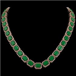 84.94 CTW Emerald & Diamond Halo Necklace 10K Rose Gold - REF-1000M5H - 41475