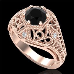 1.07 CTW Fancy Black Diamond Solitaire Engagement Art Deco Ring 18K Rose Gold - REF-85K5W - 37549