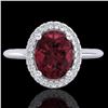 Image 1 : 1.75 CTW Garnet & Micro Pave VS/SI Diamond Ring Solitaire Halo 18K White Gold - REF-43F6N - 21012