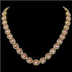 41.6 CTW Morganite & Diamond Halo Necklace 10K Yellow Gold - REF-1024H4A - 41200