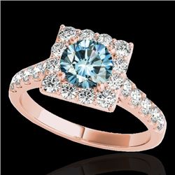 2 CTW Si Certified Blue Diamond Solitaire Halo Ring 10K Rose Gold - REF-210K9W - 34138