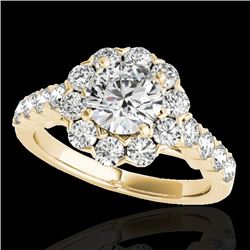 3 CTW H-SI/I Certified Diamond Solitaire Halo Ring 10K Yellow Gold - REF-410Y9K - 33555