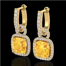 7 CTW Citrine & Micro Pave VS/SI Diamond Earrings 18K Yellow Gold - REF-100K8W - 22960