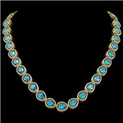 43.2 CTW Swiss Topaz & Diamond Halo Necklace 10K Yellow Gold - REF-609K8W - 41221