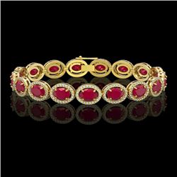 22.89 CTW Ruby & Diamond Halo Bracelet 10K Yellow Gold - REF-291W5F - 40606