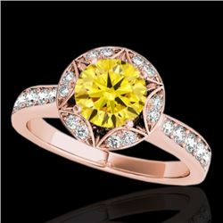 1.5 CTW Certified Si/I Fancy Intense Yellow Diamond Solitaire Halo Ring 10K Rose Gold - REF-180M2H -