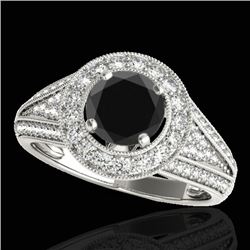 2.17 CTW Certified VS Black Diamond Solitaire Halo Ring 10K White Gold - REF-90F2N - 33979