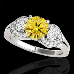 1.7 CTW Certified Si/I Fancy Intense Yellow Diamond 3 Stone Ring 10K White Gold - REF-305F5N - 35347