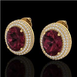 9 CTW Garnet & Micro Pave VS/SI Diamond Earrings 18K Yellow Gold - REF-153H5A - 20227
