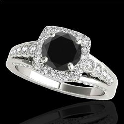 2 CTW Certified VS Black Diamond Solitaire Halo Ring 10K White Gold - REF-101N3Y - 34322