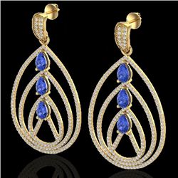 4 CTW Tanzanite & Micro Pave VS/SI Diamond Designer Earrings 18K Yellow Gold - REF-307X3T - 22463