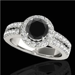 1.5 CTW Certified VS Black Diamond Solitaire Halo Ring 10K White Gold - REF-86X8T - 33992