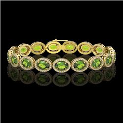 21.13 CTW Peridot & Diamond Halo Bracelet 10K Yellow Gold - REF-286F5N - 40630